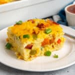 Close up of break casserole on a white plate