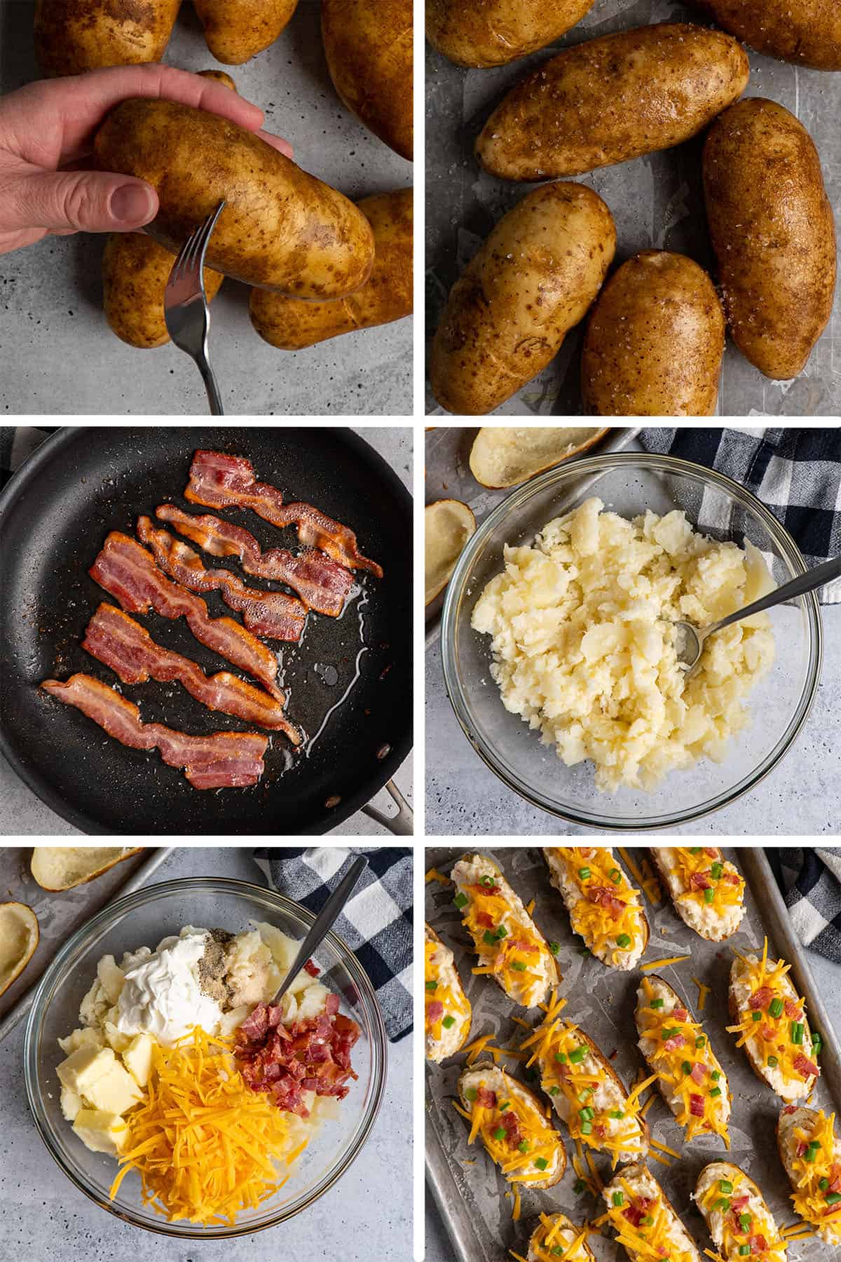 All the steps to make twice baked potatoes.