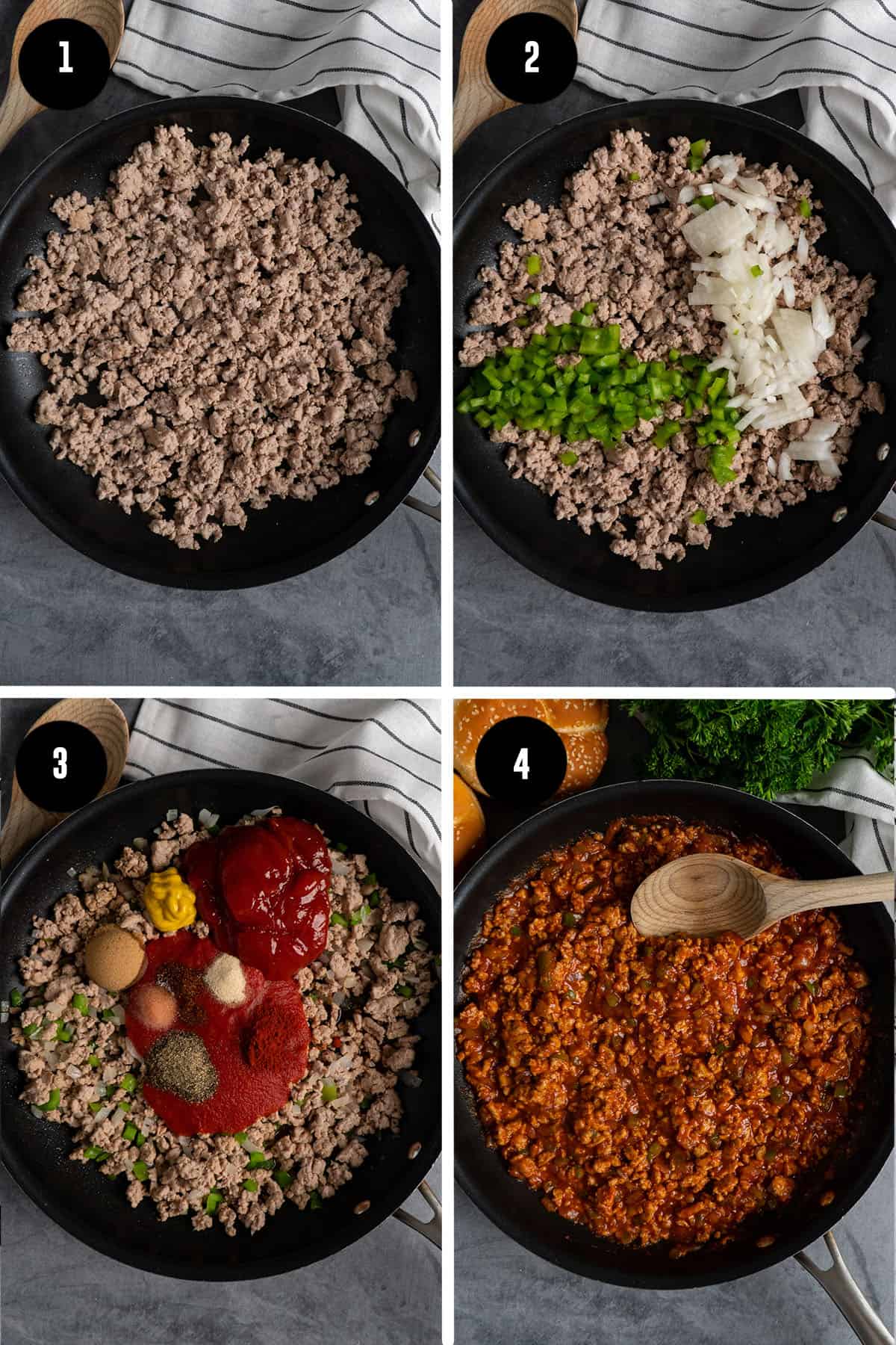 The four steps on how to make turkey sloppy Joes