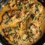Creamy Tuscan garlic chicken in a skillet.