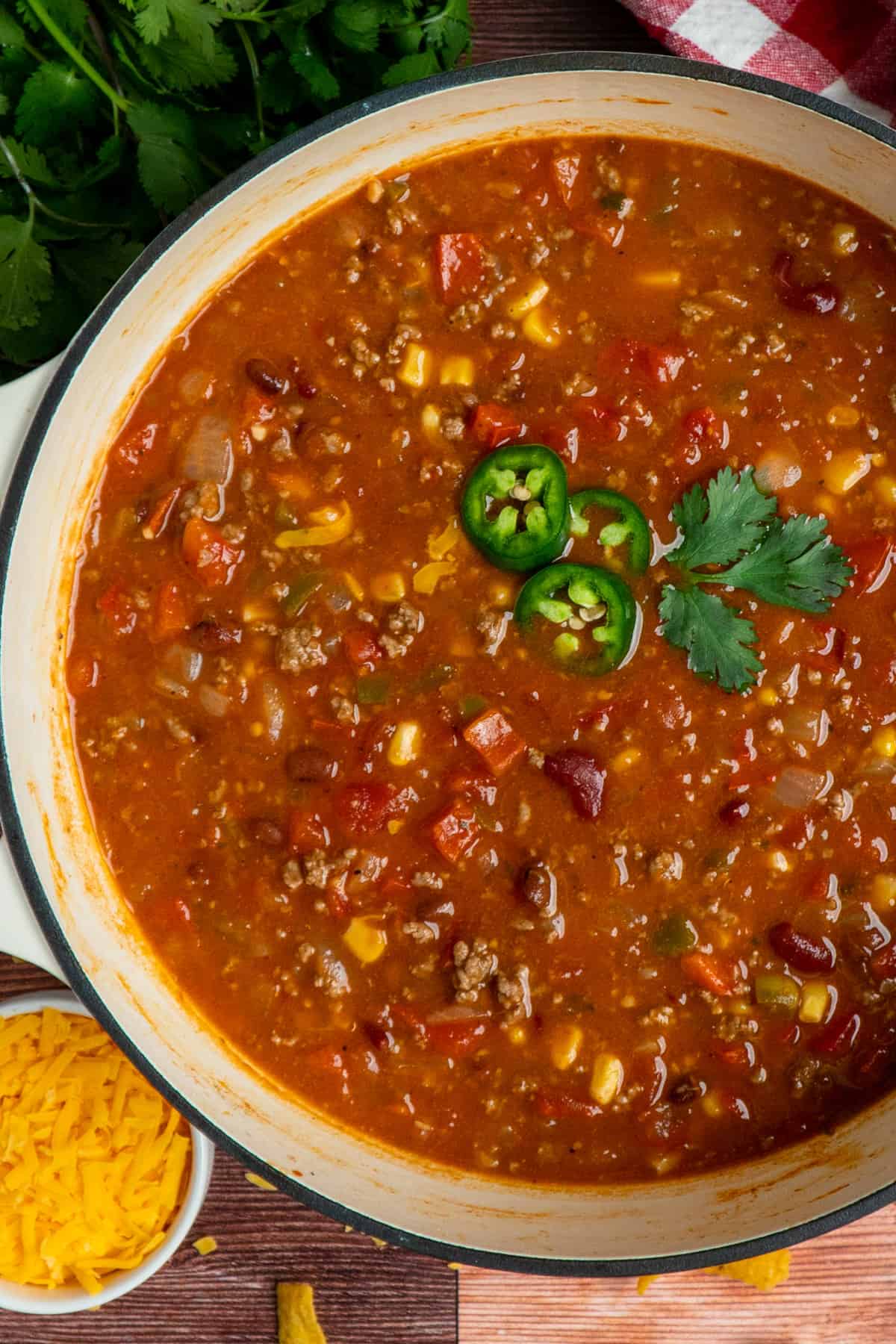 Easy taco soup recipe in a large soup pot.