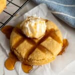 A Crumbl waffle cookie with syrup on it.