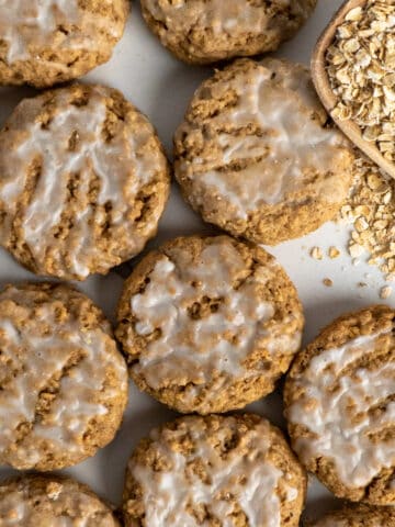 Overhead, look at Crumbl iced oatmeal cookies.