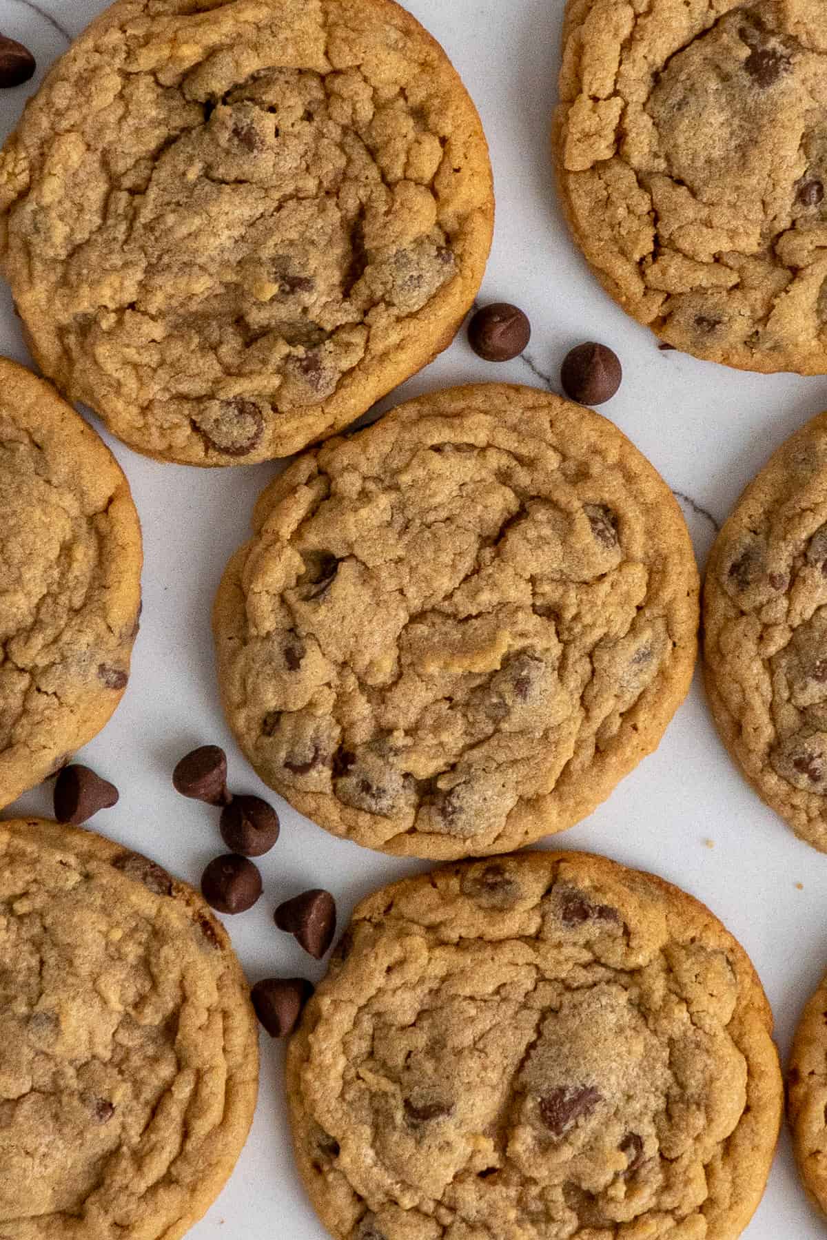 Overhead, look at peanut butter chocolate chip cookies.