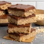 Close up of four Oh Henry bars stacked on top of each other.