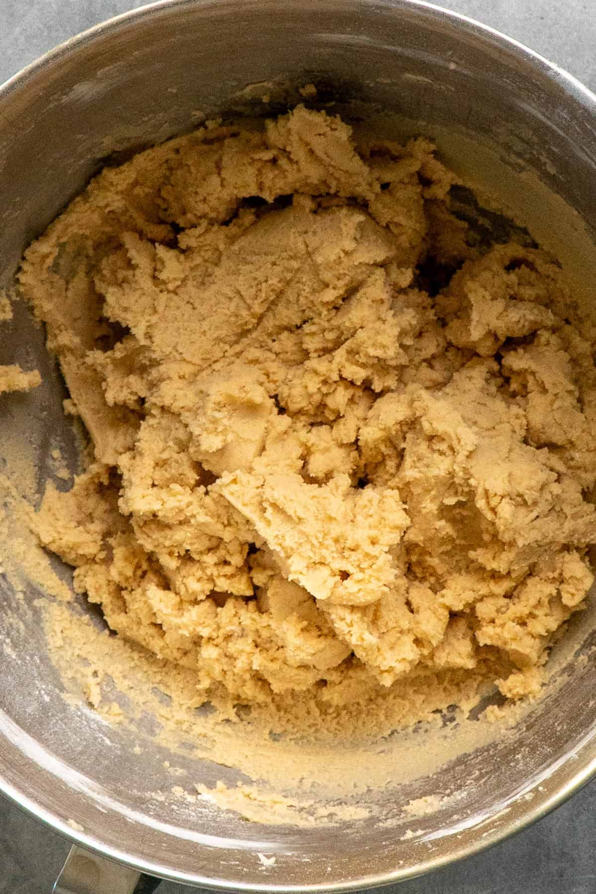 Wet and dry ingredients mixed together to form the dough.