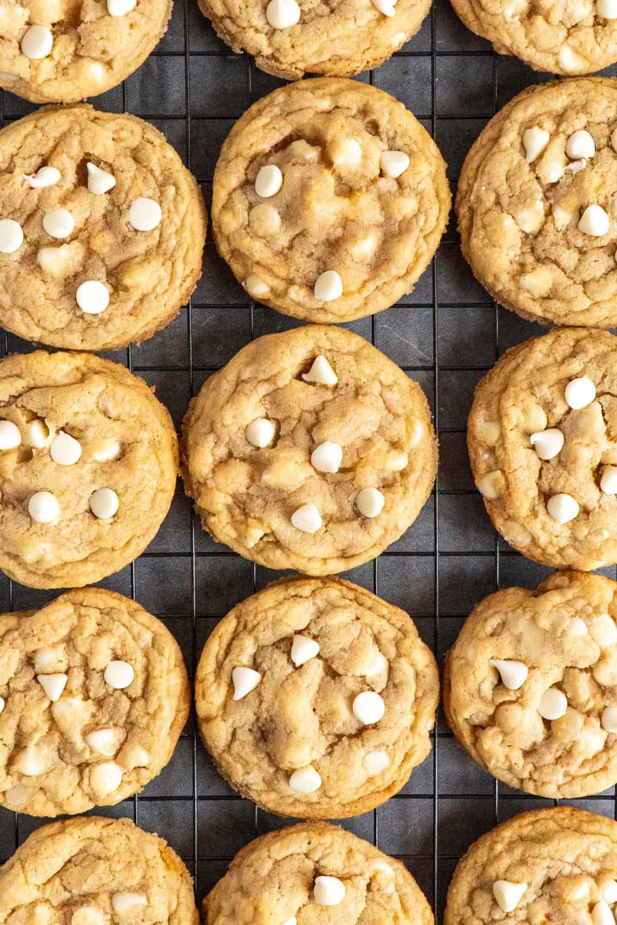 Baked cookies on a wire cooling rack.