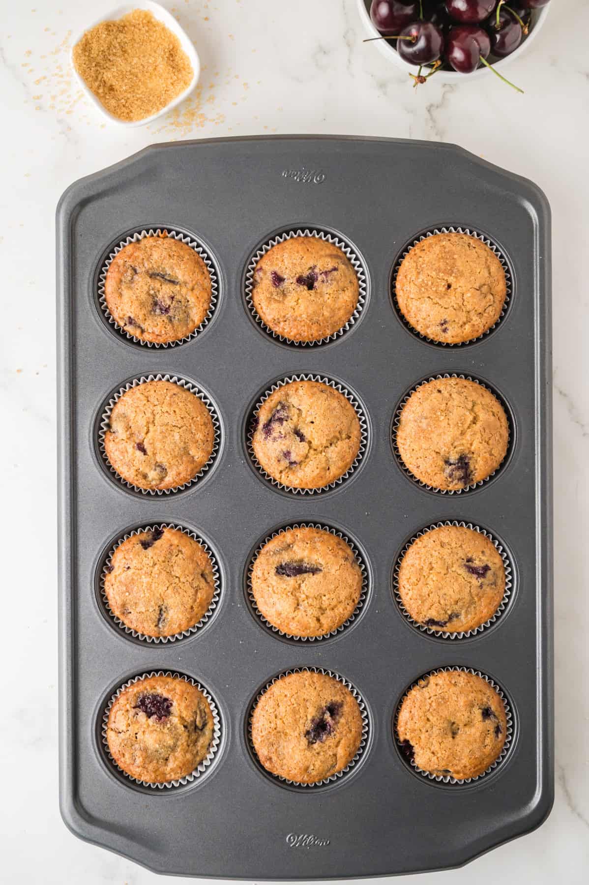 Muffins baked in a muffin tin.