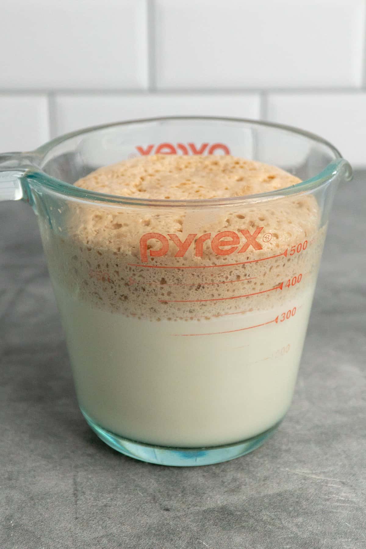 Yeast activating in a galss cup.