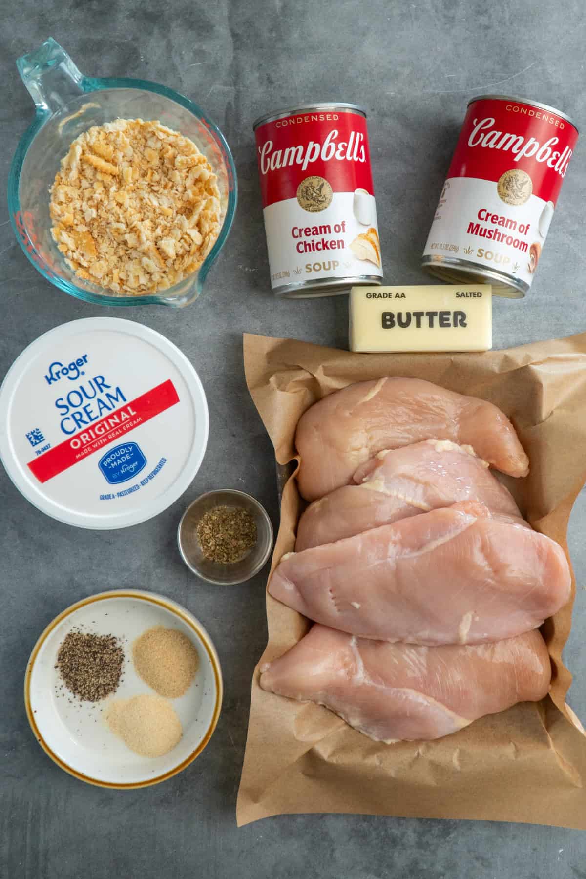 Ingredients to make this Ritz chicken recipe on a table.