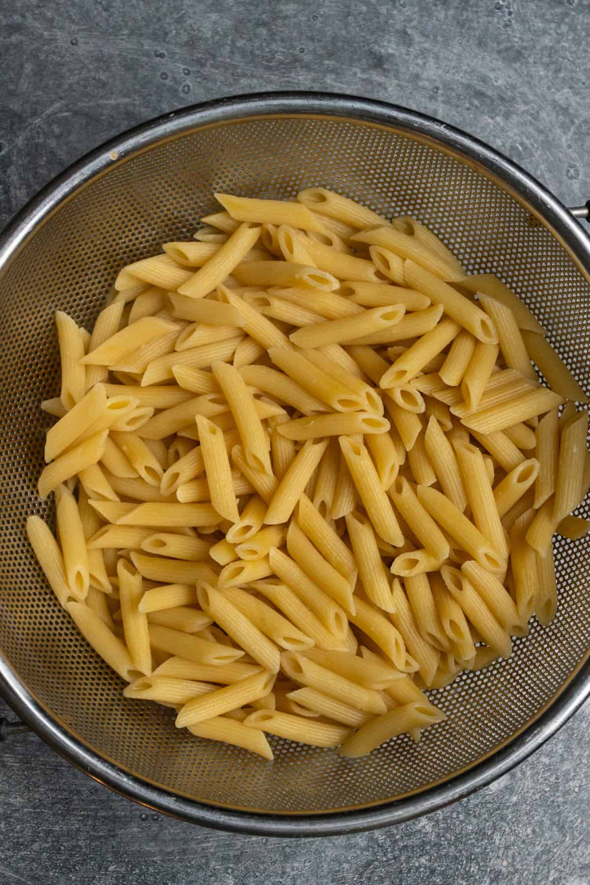Penne pasta cooked and drained.